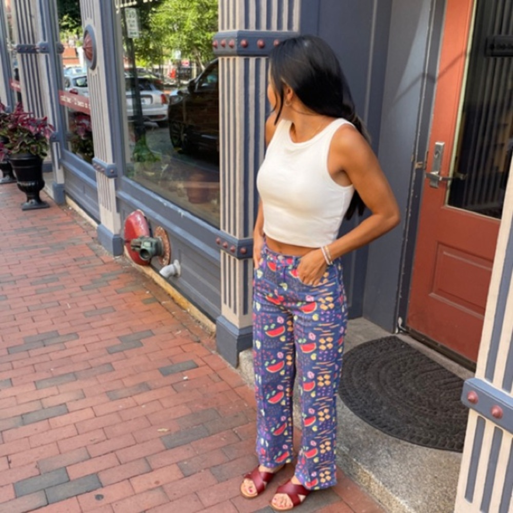Lisa Says Gah Blue Floral & Fruit Wide Leg Jeans - Picture 5 of 9